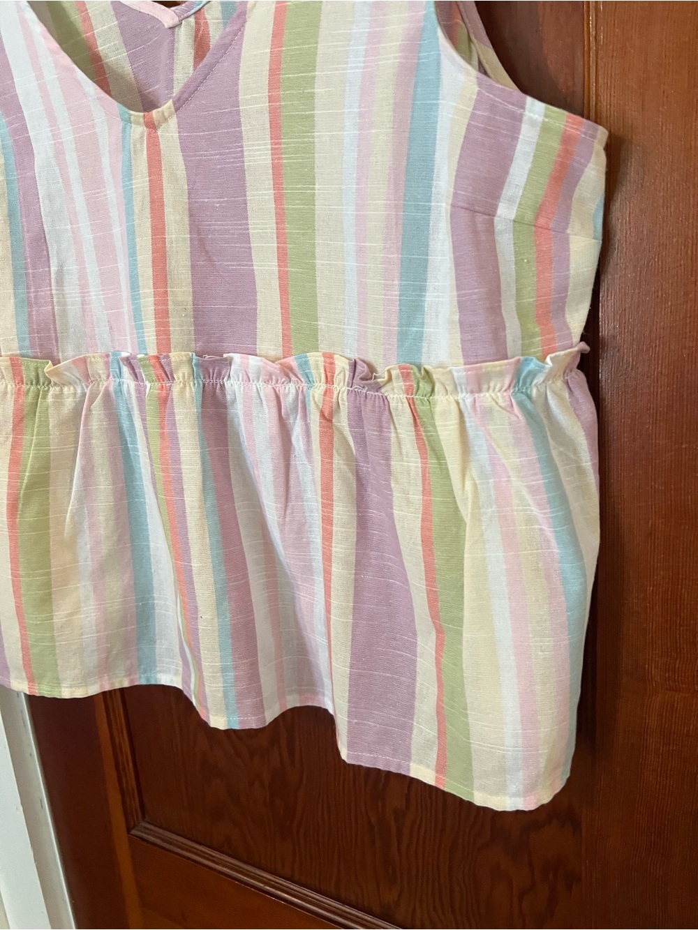 Blu Pepper Pastel Stripe Tie Shoulder Babydoll Boho Top Size Large - Picture 6 of 7